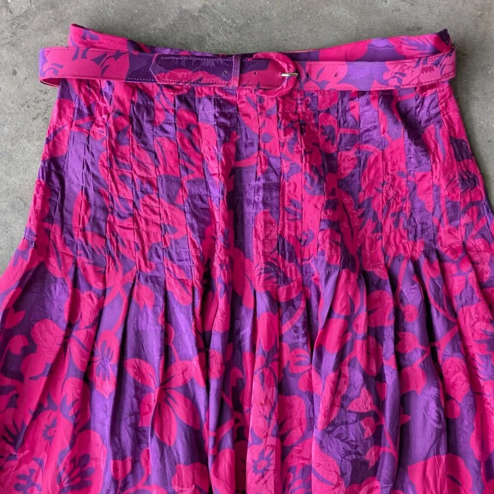 Vintage 80s Silk Raul Blanco Pink Purple Long Sleeve Midi Skirt Matching Set